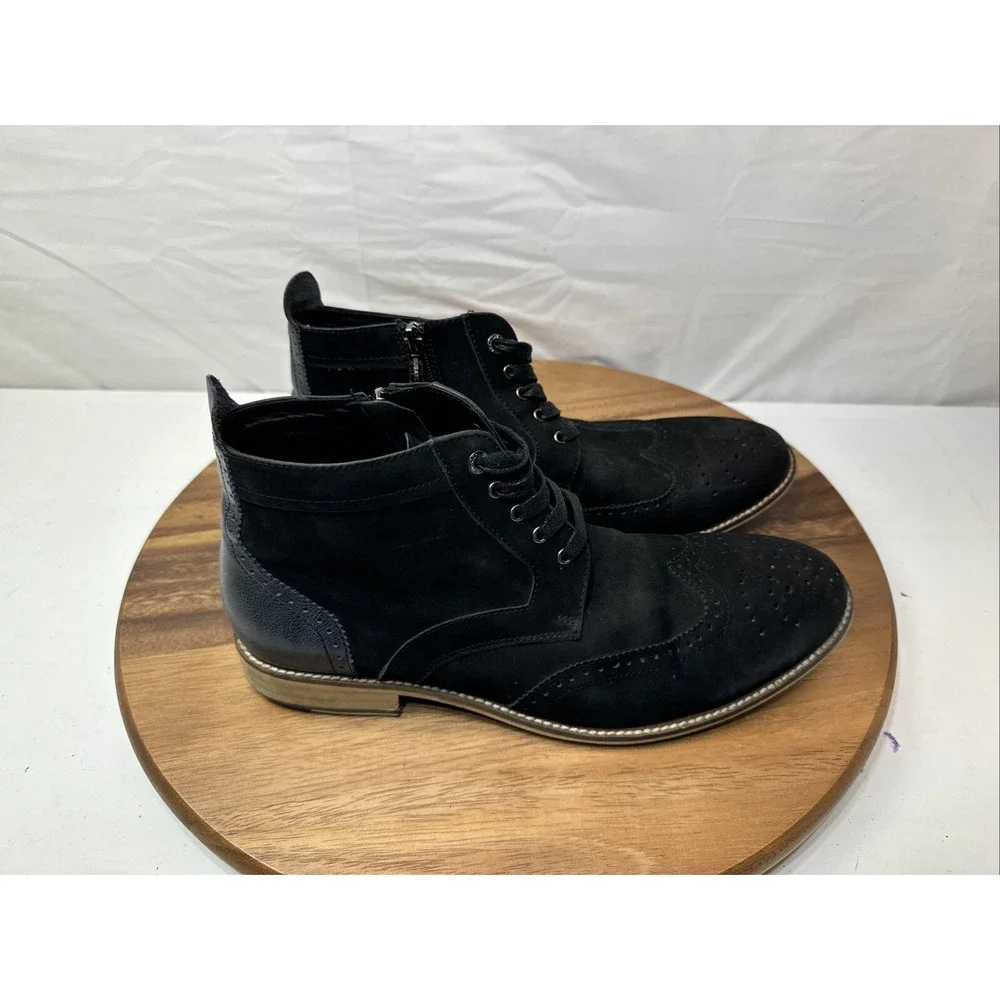 Bugatchi Uomo Chukka Boots 10.5 Black  Gray Leather Suede Zip Lace Oxford  Shoes